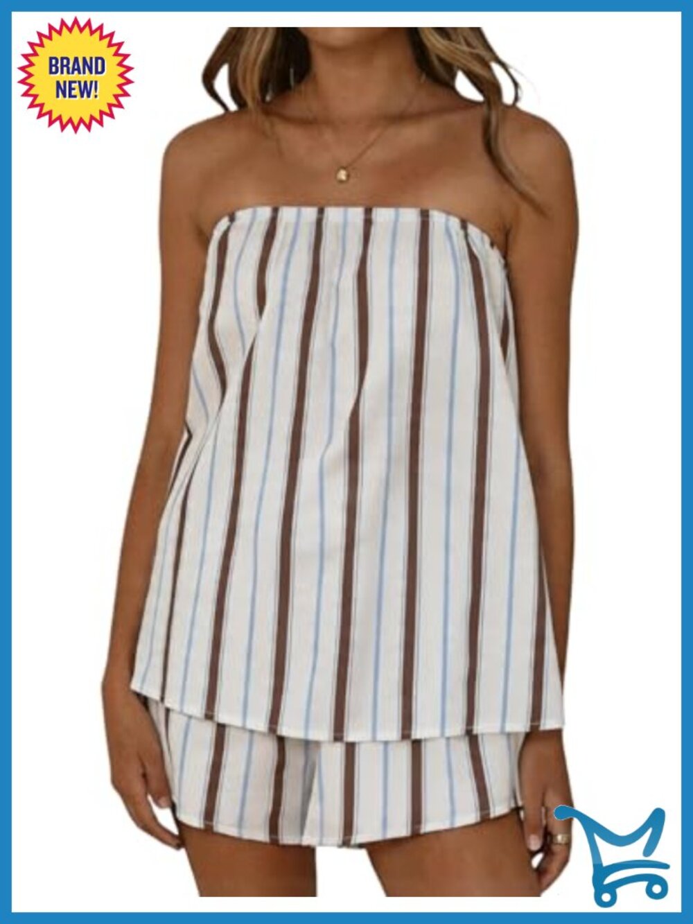 Striped 2 Piece Matching Tube Top & Shorts Set Summer Outfits Ribbed Knit Y2K - Picture 1 of 5